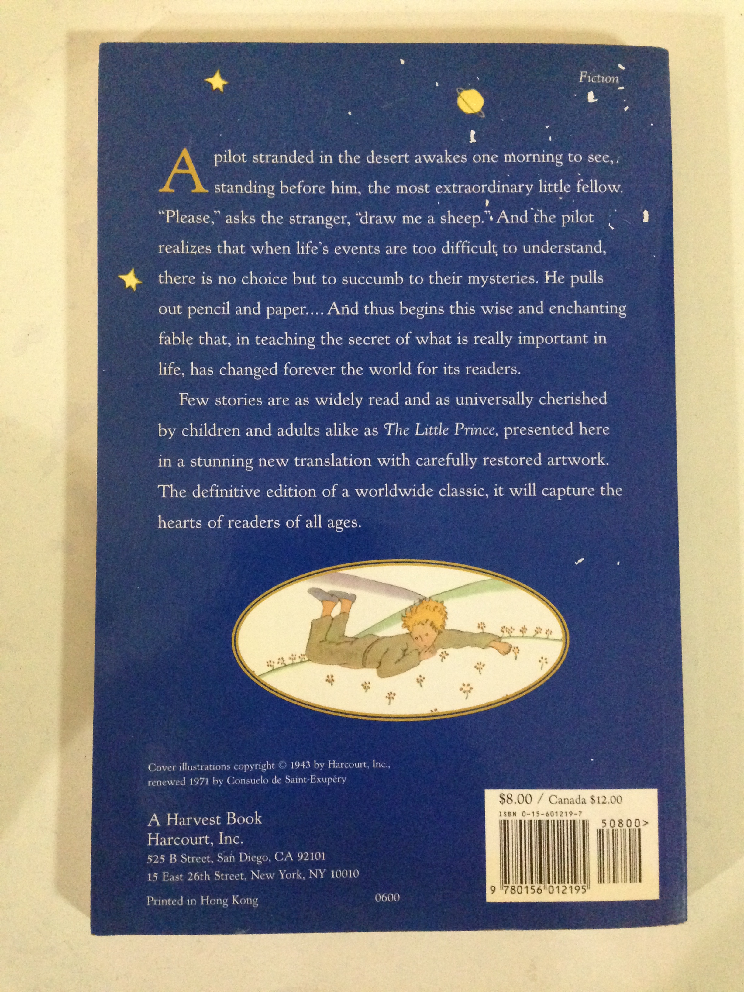 "The Little Prince" back cover and blurb.
