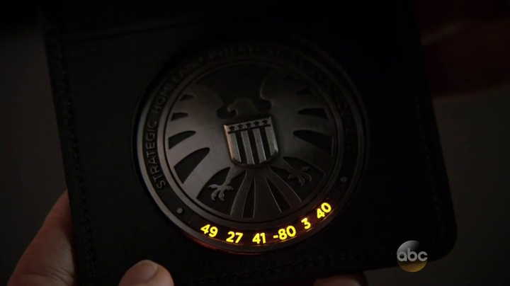 Coulson's secret badge. (Agents of SHIELD S01E18)