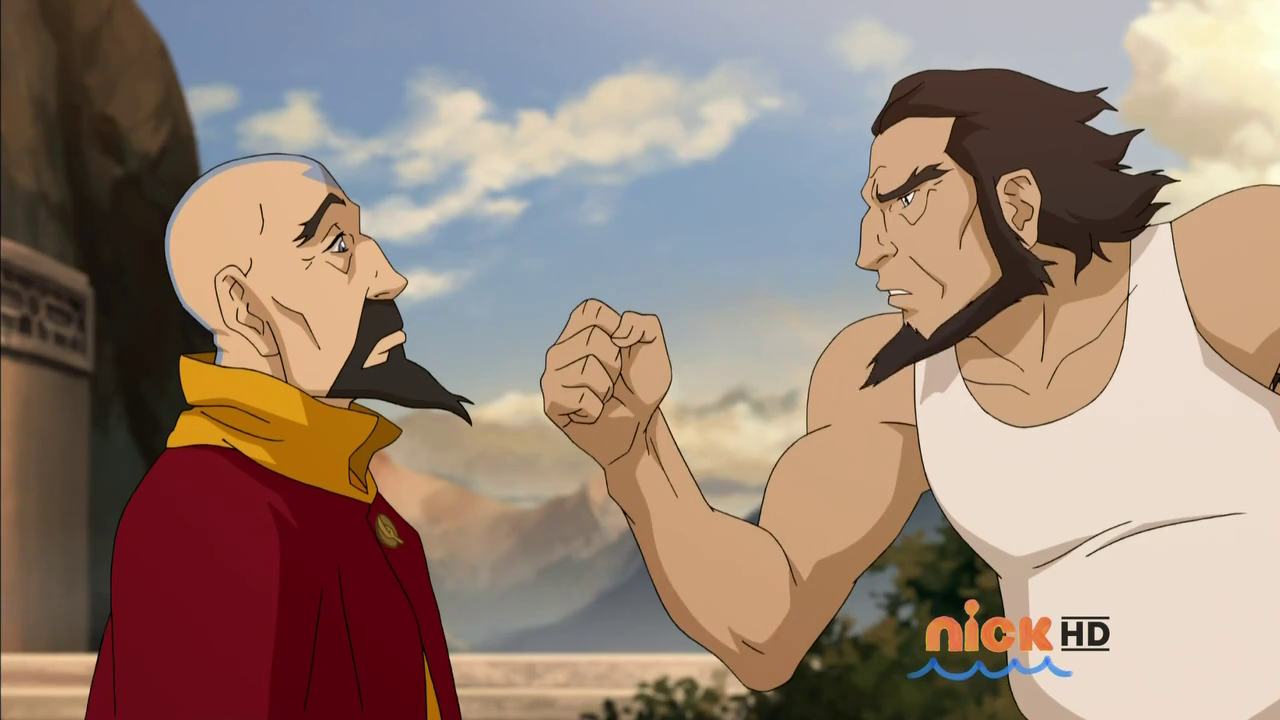 Bumi teaches Tenzin to be a military commander. (The Legend of Korra S03E07)