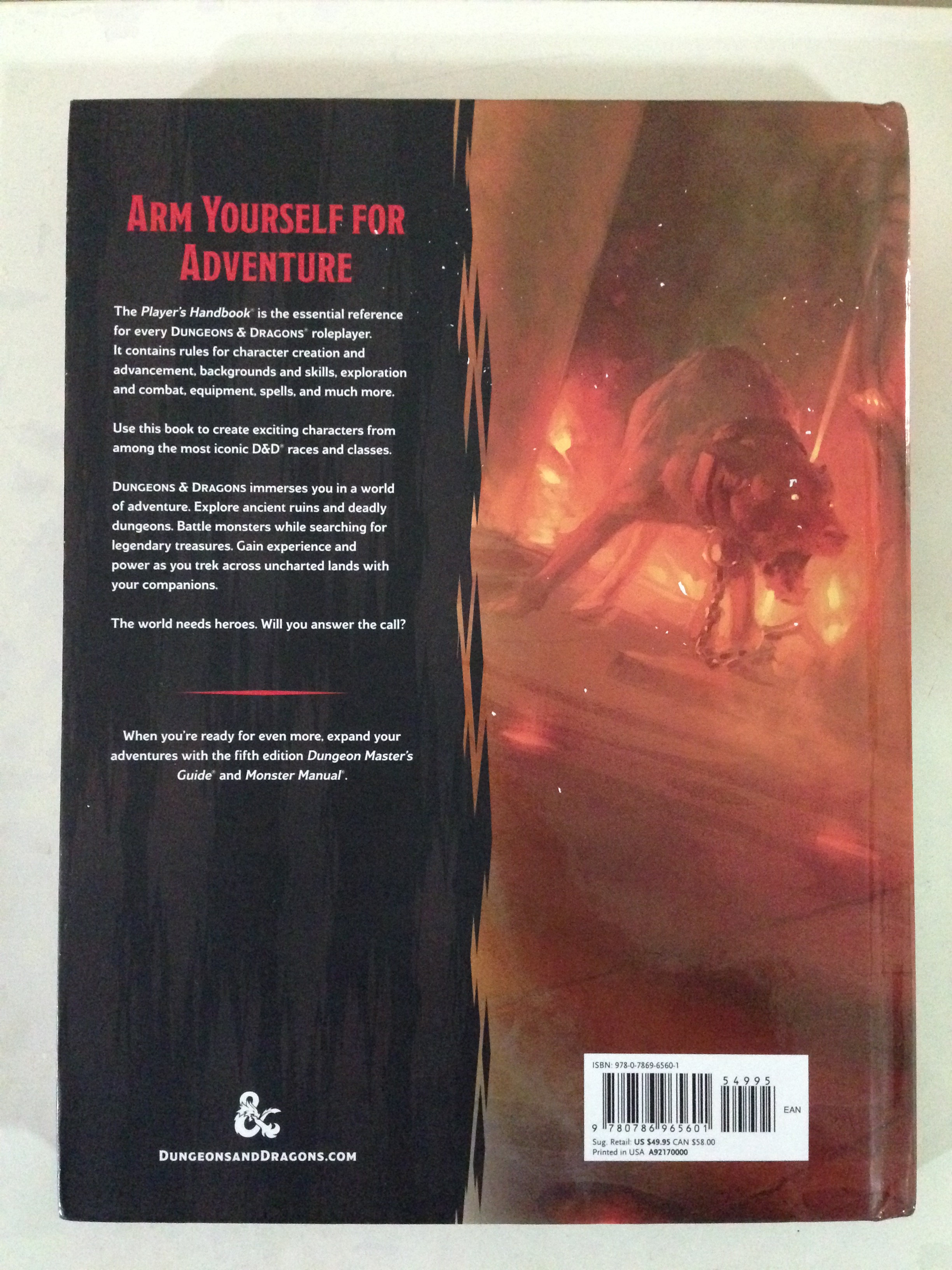 Back of Player's Handbook, A Core Rulebook for Dungeons & Dragons 5th Edition