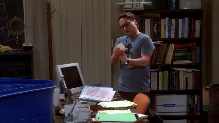 Leonard finds forgotten champagne. (The Big Bang Theory S08E10)