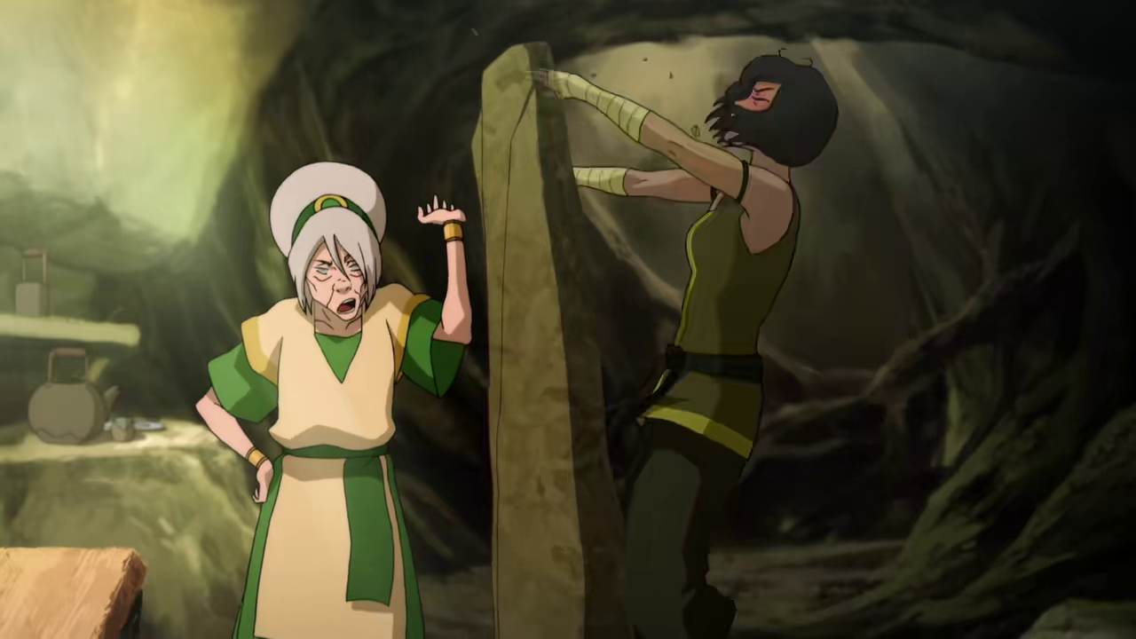 Toph doesn't want Korra to get too close. ("The Coronation" - The Legend of Korra S04E03)
