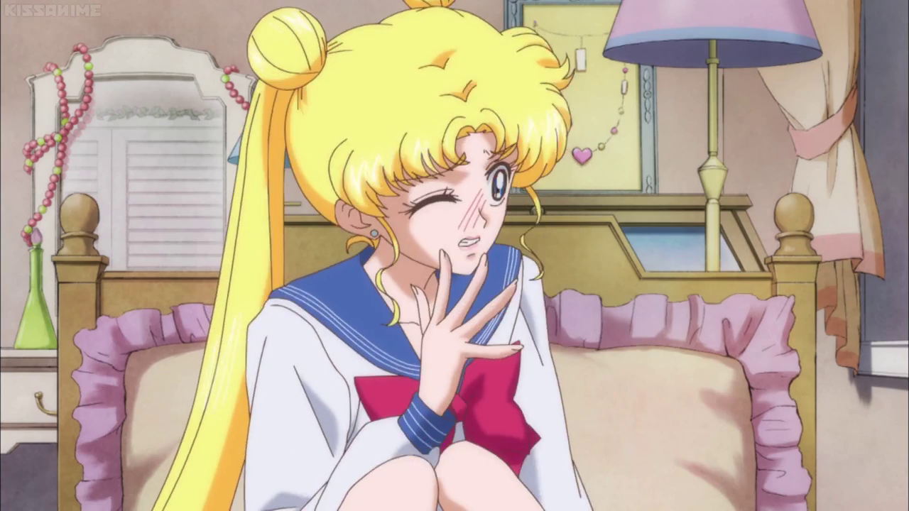 Luna scratches Usagi awake. ("Usagi –Sailor Moon–" - Sailor Moon Crystal S01E01)