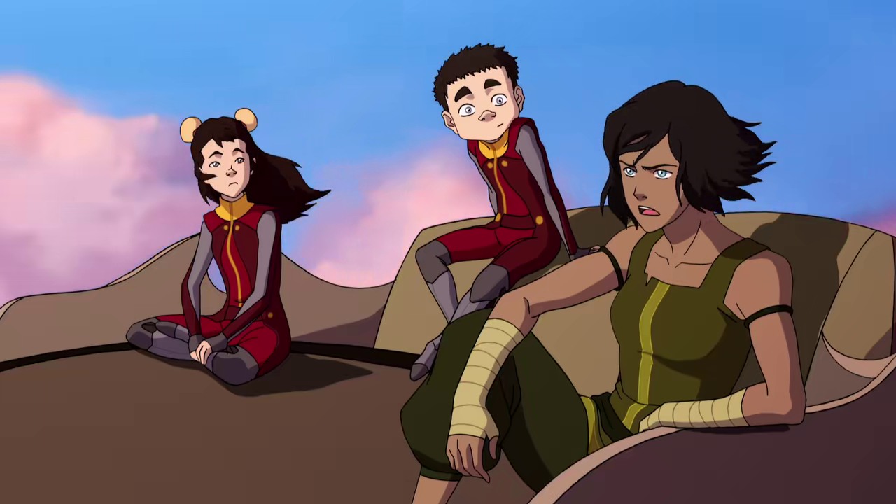 Meelo and Ikki bring Korra back. ("Enemy at the Gates" - The Legend of Korra S04E05)