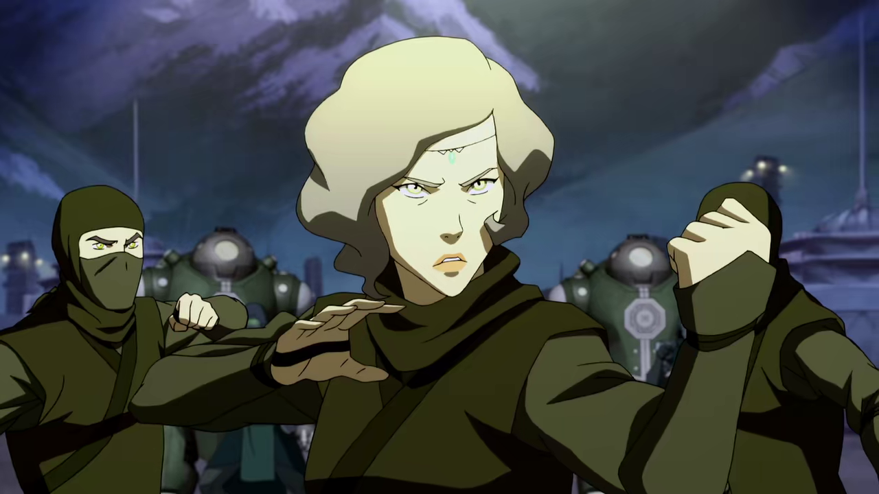 Suyin and her sons are caught infiltrating. ("Battle of Zaofu" - The Legend of Korra S04E06)