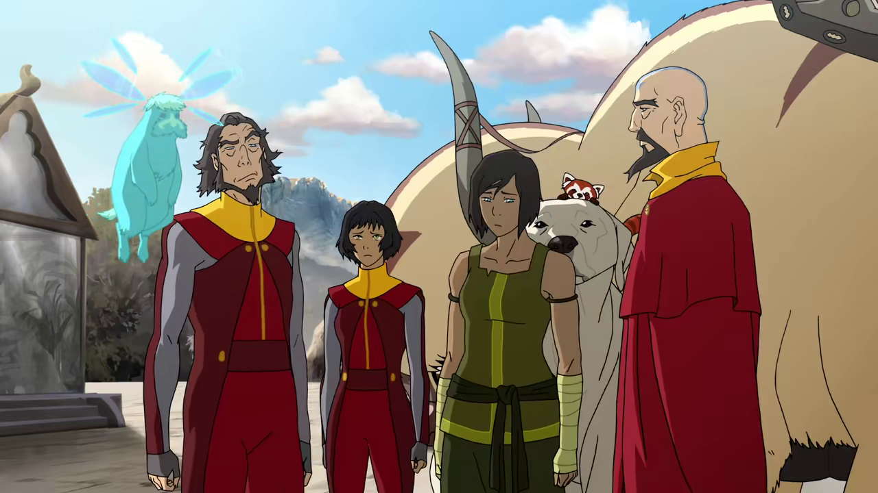 Korra meets Tenzin and Bumi after a long absence. ("Reunion" - The Legend of Korra S04E07)