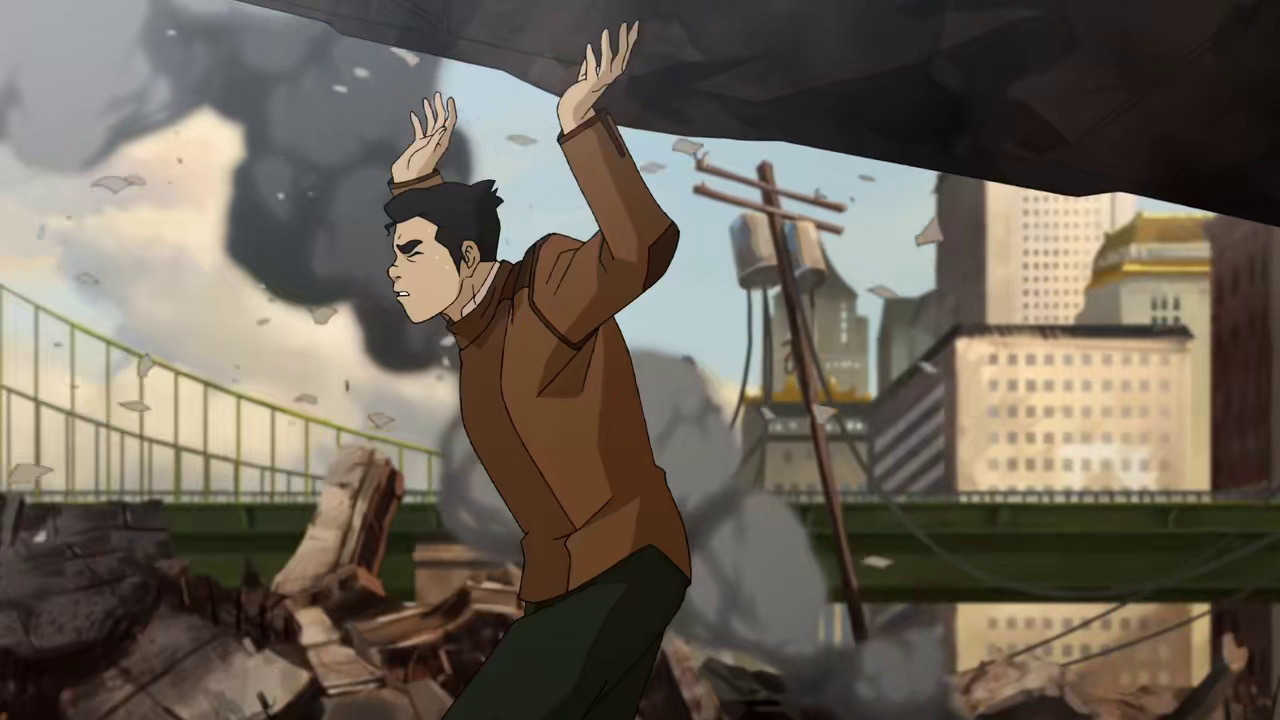 Bolin holds up a wall with Earthbending. ("Day of the Colossus" - The Legend of Korra S04E12)