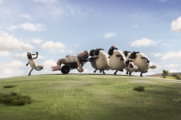 Shaun (Justin Fletcher) leads the sheep as they abscond with a sleeping Farmer (John Sparkles).  (Yahoo Singapore)