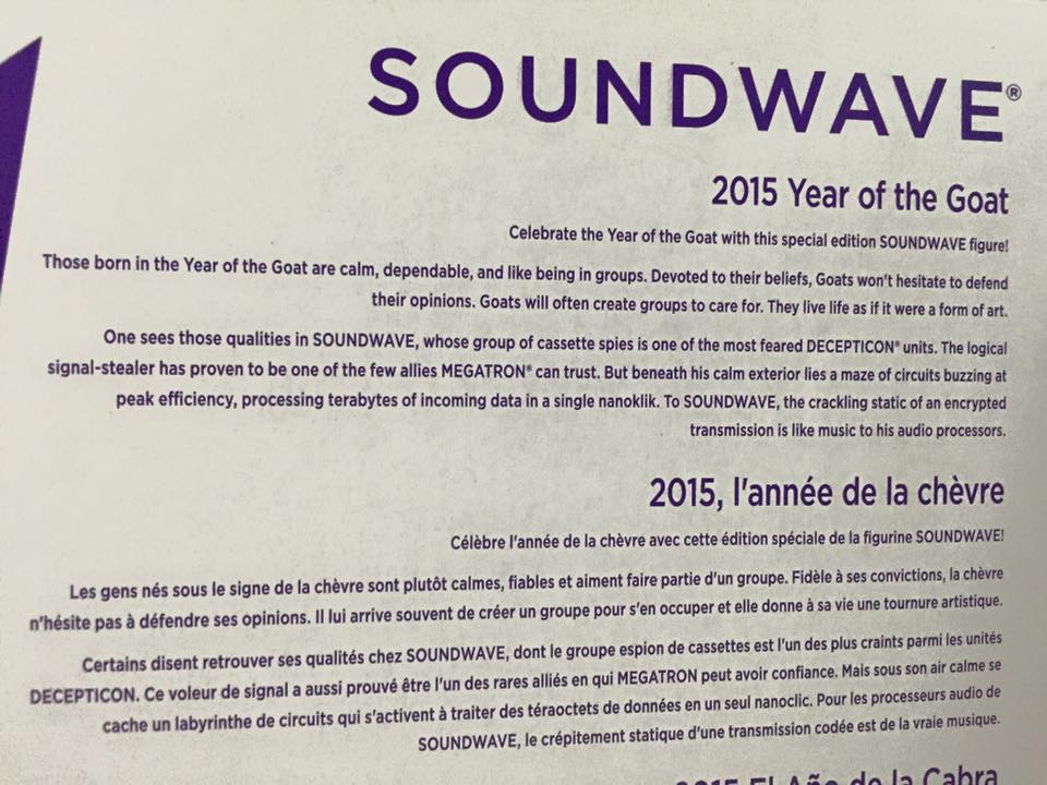 Closer look at the bio. (Transformers: Platinum Edition Year of the Goat Soundwave) 