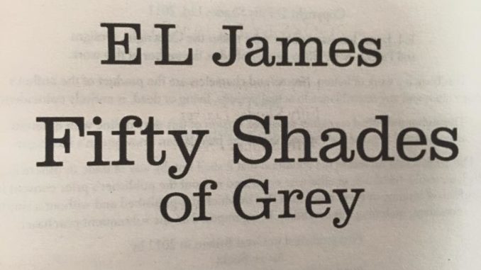 Inside of "Fifty Shades of Grey" by E.L. James (Book 1 of the "Fifty Shades" trilogy)