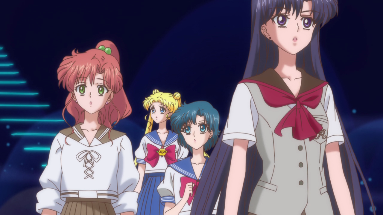 The girls enter Luna's lair. ("Tuxedo Mask" - Sailor Moon Crystal S01E06)