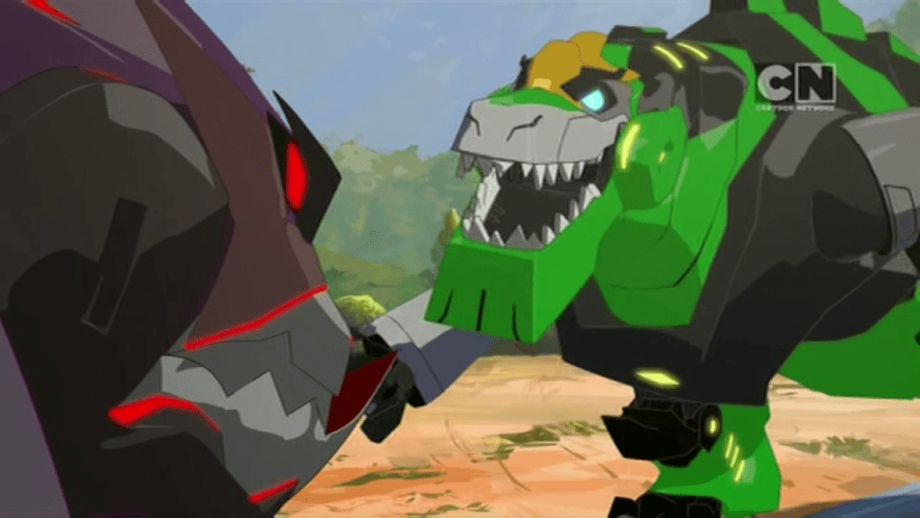 Grimlock vs Underbite. (Pilot (Part 2) - S01E02 of Transformers: Robots in Disguise)