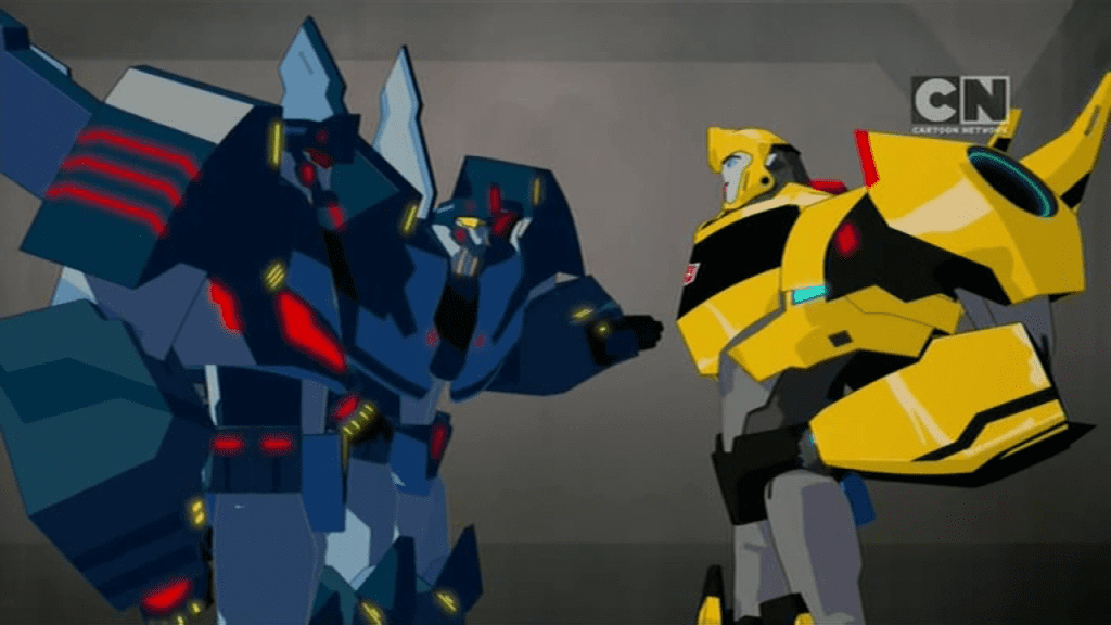 Bumblebee tries to negotiate. ("Pilot (Part 1)" - S01E01 of Transformers: Robots in Disguise)