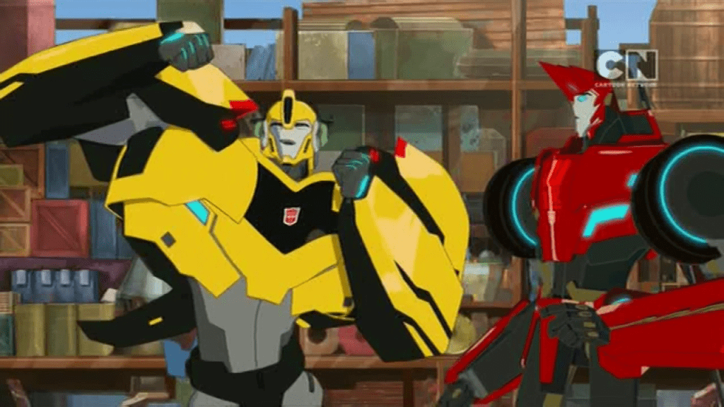 Bumblebee rocks some tunes. ("As the Kospego Commands!" - Transformers: Robots in Disguise S01E06)