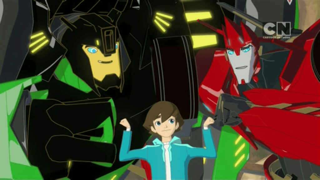 Fist bump.  ("Rumble in the Jungle" - Transformers: Robots in Disguise S01E09)