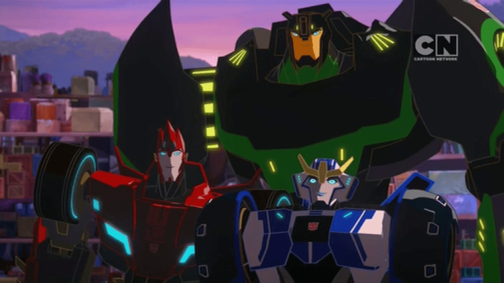 End of episode laughter. ("Adventures in Bumblebee-Sitting" - Transformers: Robots in Disguise S01E11)