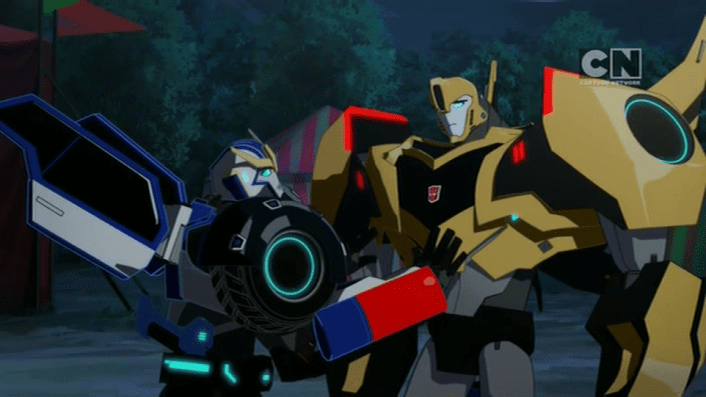 Strongarm persuades Bumblebee.("Adventures in Bumblebee-Sitting" - Transformers: Robots in Disguise S01E11)