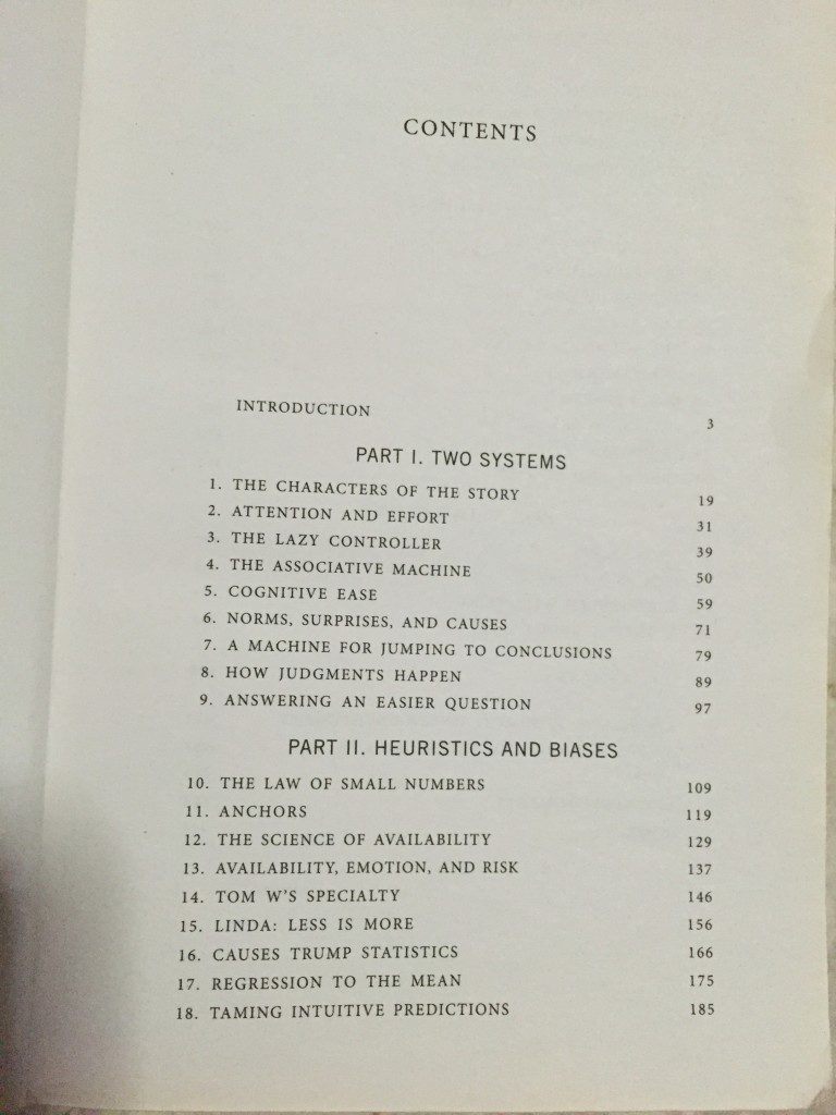 Contents. ("Thinking, Fast and Slow" by Daniel Kahneman)