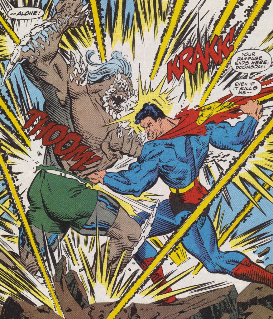 Doomsday and Superman pound each other. (Collider)