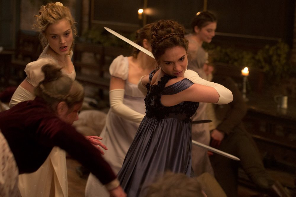 Elizabeth Bennet (Lily James) slices some zombies in "Pride and Prejudice and Zombies." (© 2015 CTMG, Inc. All rights reserved)