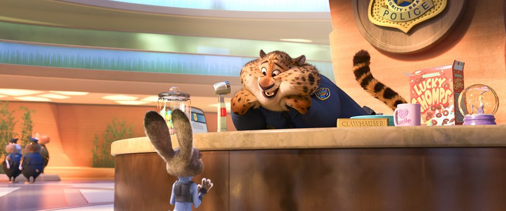  Judy Hopps and Clawhauser (Nate Torrence) in "Zootopia." ©2016 Disney. All Rights Reserved.