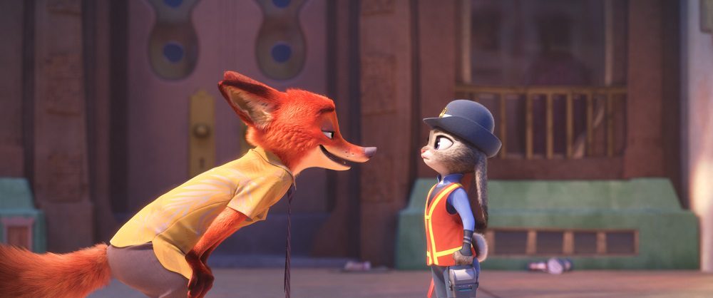 Zootopia's first bunny officer Judy Hopps finds herself face to face with a fast-talking, scam-artist fox Nick Wilde in "Zootopia." (©2016 Disney. All Rights Reserved.)