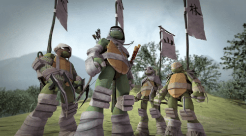 The Turtles in their Vision Quest threads in "Teenage Mutant Ninja Turtles" Season 3. (Turtlepedia)