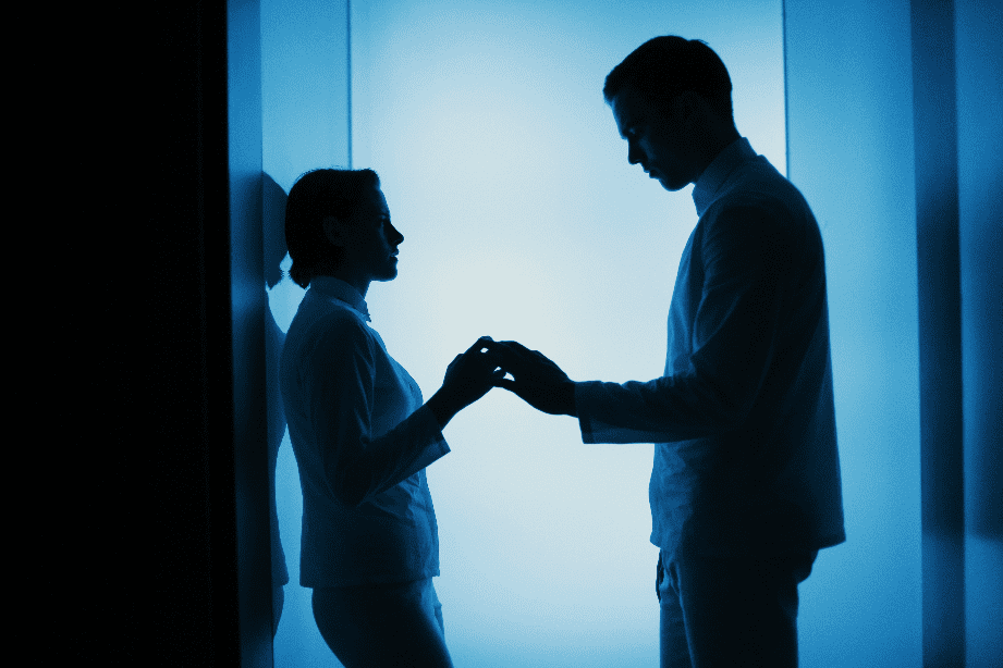 Nia and Silas (Nicholas Hoult) in "Equals." (Shaw Organisation)