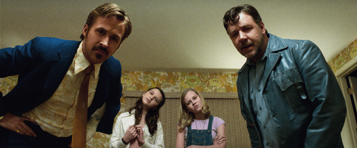 Healy (Russell Crowe) and March (Ryan Gosling) along with Holly (Angourie Rice) in "The Nice Guys." (Golden Village Pictures)