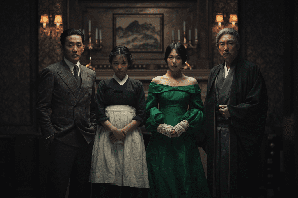 Count Fujiwara, Sook-hee (Kim Tae-ri), Lady Hideko, and Uncle Kouzuki (Cho Jin-woong) in "The Handmaiden." (Shaw Organisation)