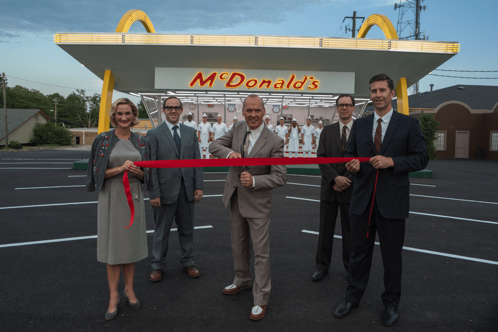 Ray Kroc (Michael Keaton) cuts tape in "The Founder". (Shaw Organisation)