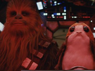 Chewbacca (Joonas Suotamo) and a Porg in "Star Wars: The Last Jedi" (Walt Disney Pictures)