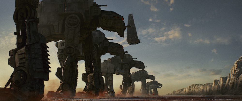 AT-M6 Walkers, along with Kylo's Shuttle in "Star Wars: The Last Jedi" (Walt Disney Pictures)