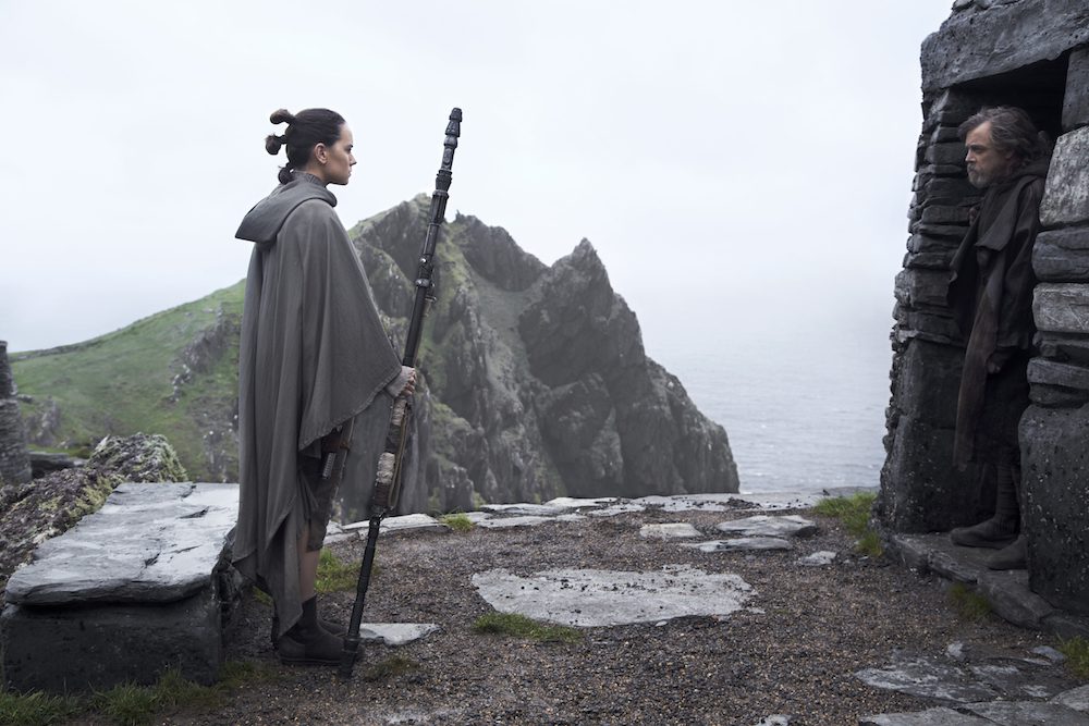 Rey (Daisy Ridley) and Luke Skywalker (Mark Hamill) in "Star Wars: The Last Jedi" (Walt Disney Pictures)