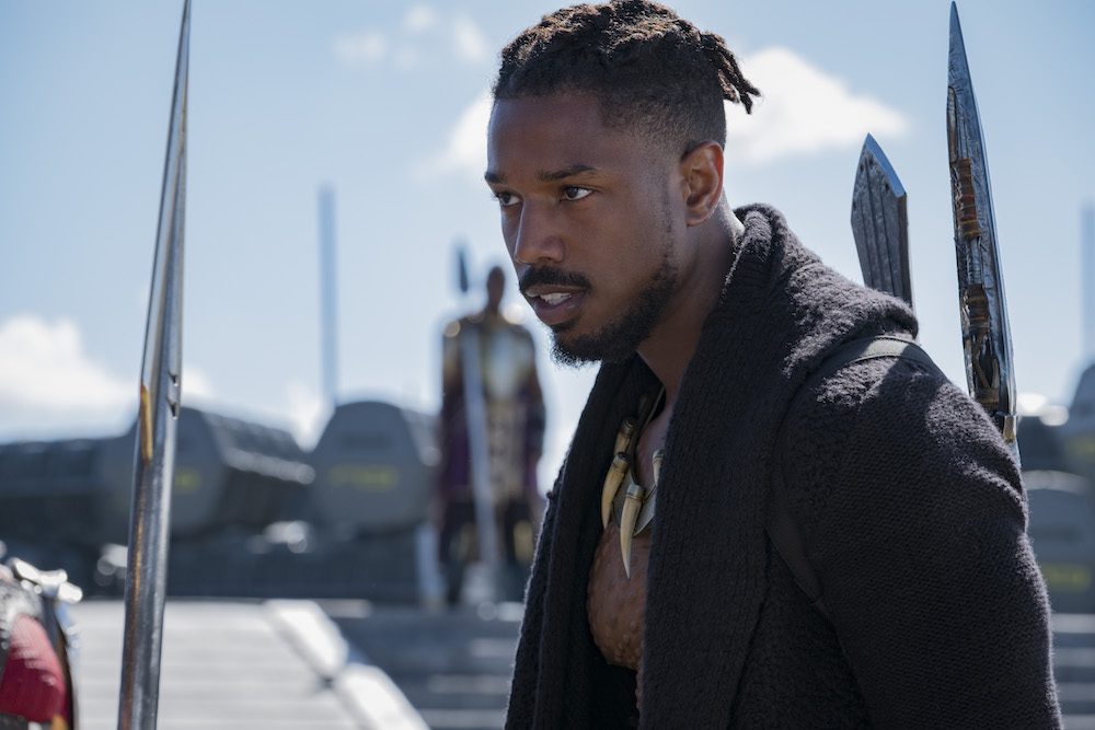 Marvel Studios’ BLACK PANTHER..Erik Killmonger (Michael B. Jordan)..Photo: Matt Kennedy..©Marvel Studios 2018 Marvel Studios' BLACK PANTHER..Erik Killmonger (Michael B. Jordan)..Photo: Matt Kennedy..©Marvel Studios 2018