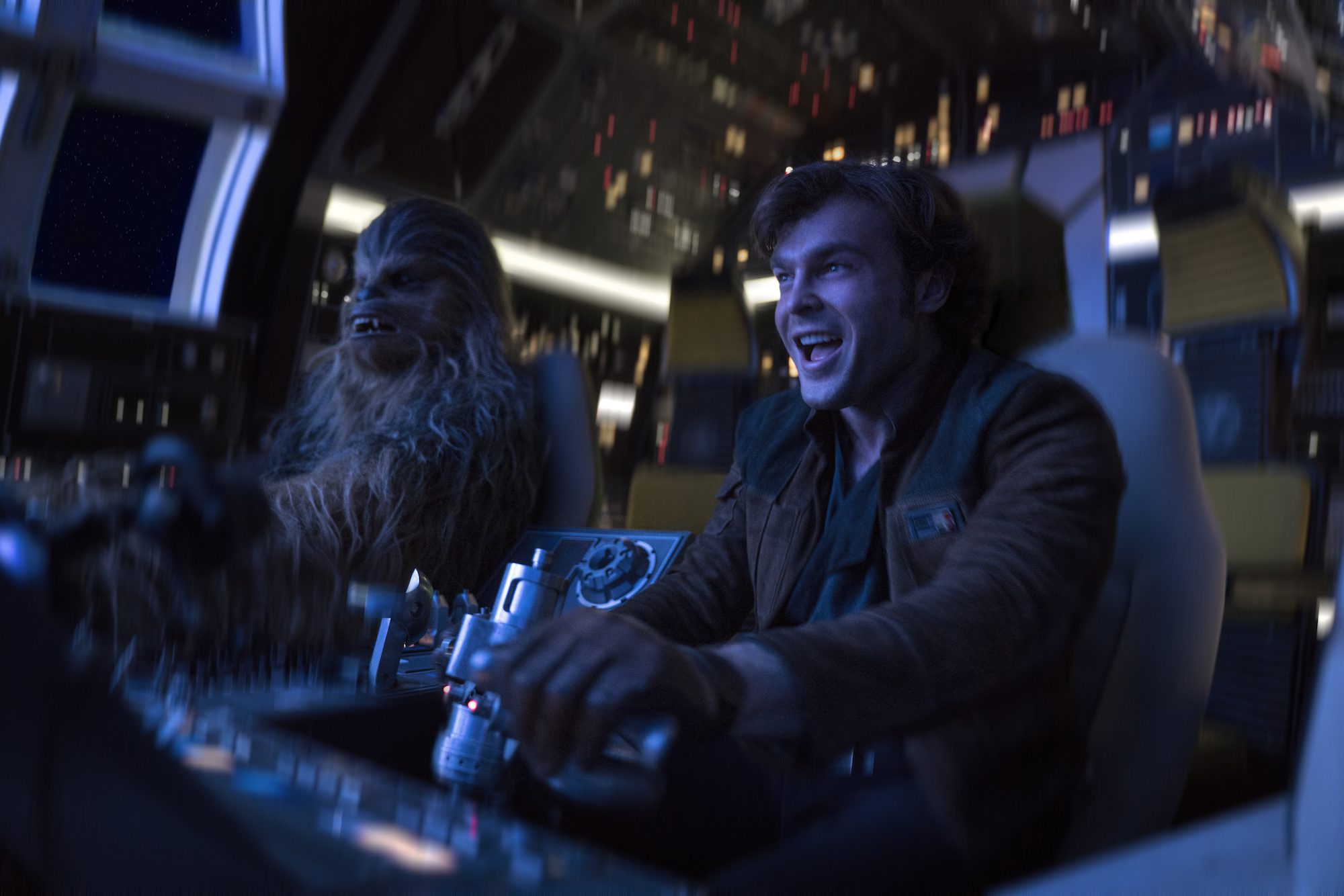 Alden Ehrenreich is Han Solo and Joonas Suotamo is Chewbacca in SOLO: A STAR WARS STORY. (Walt Disney Pictures)