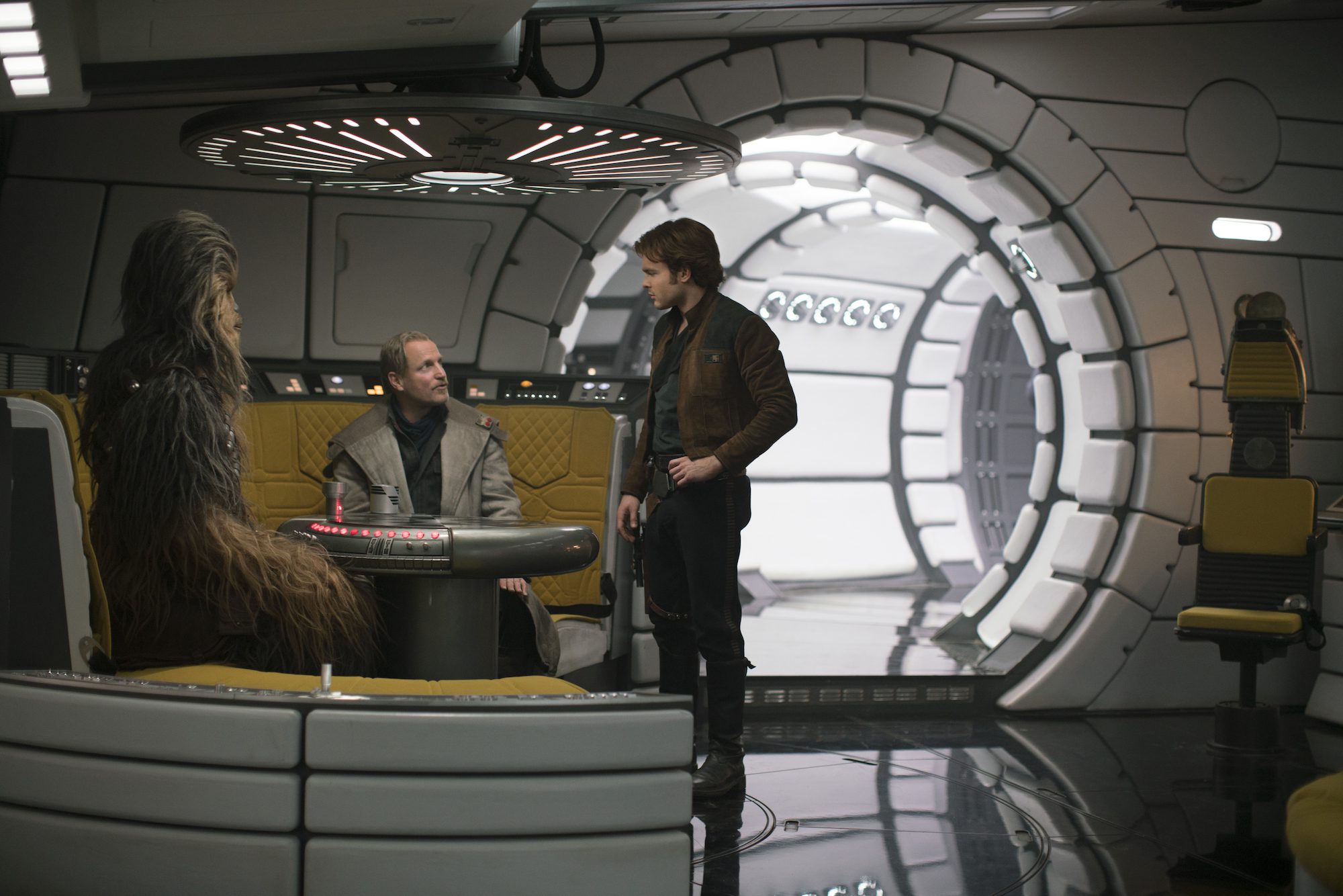 Joonas Suotamo is Chewbacca, Woody Harrelson is Beckett and Alden Ehrenreich is Han Solo in SOLO: A STAR WARS STORY. (Walt Disney Pictures)