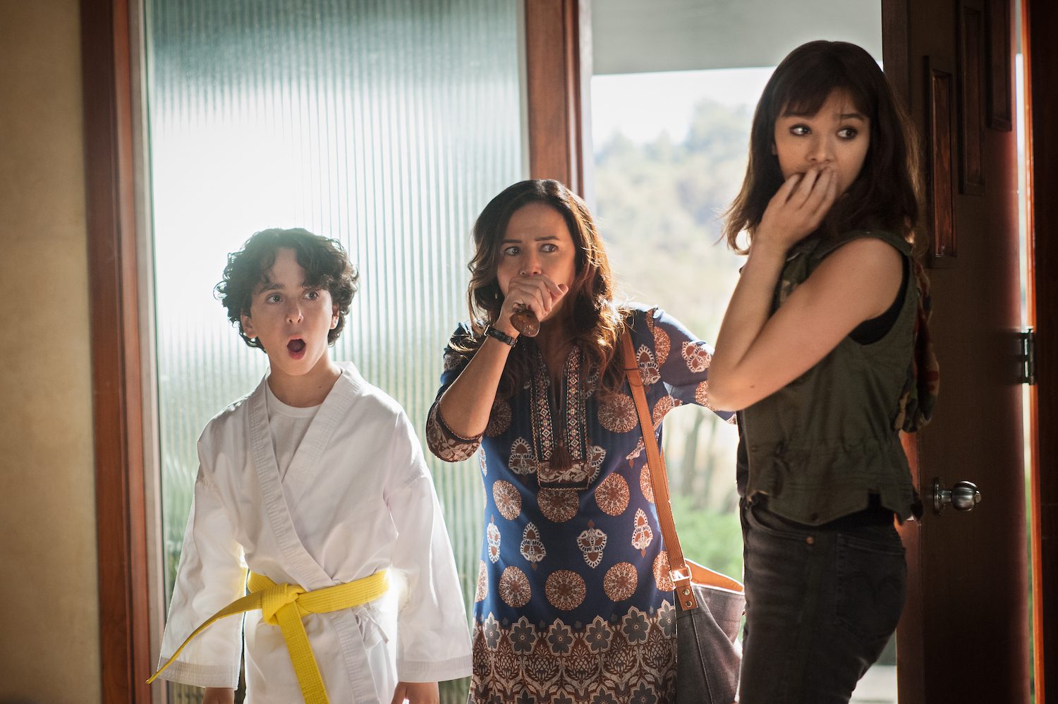 Left to right: Jason Drucker as Otis, Pamela Adlon as Sally and Hailee Steinfeld as Charlie in BUMBLEBEE, from Paramount Pictures.