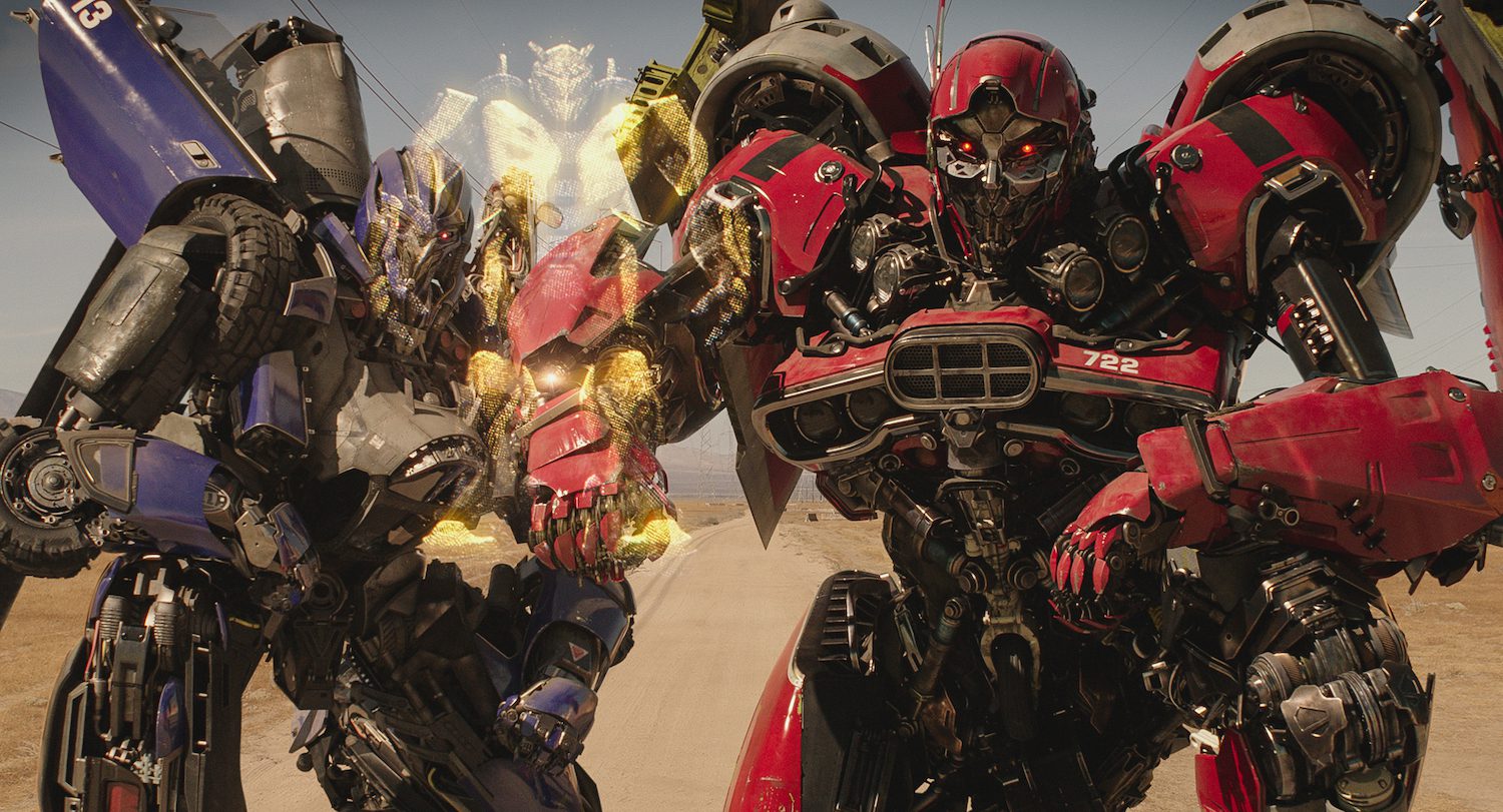 Left to right: Dropkick, Bumblebee and Shatter in BUMBLEBEE, from Paramount Pictures.