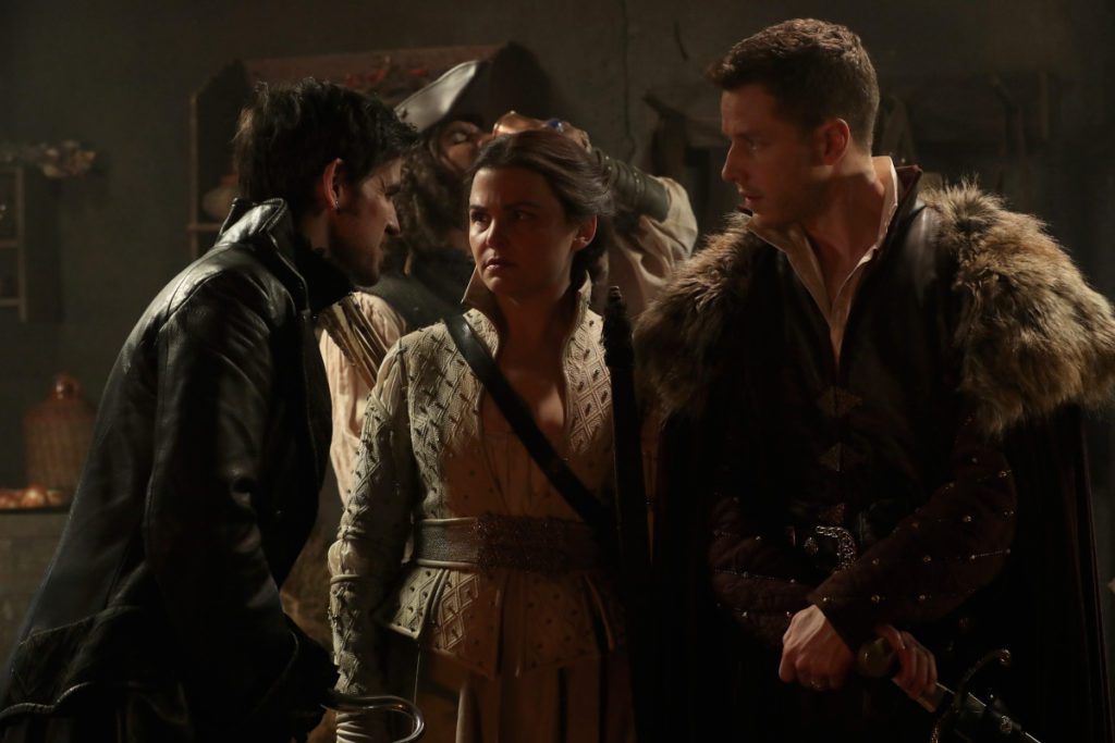 ONCE UPON A TIME - "The Song in Your Heart" - In flashback, Snow and Charming make a special wish that Emma will be protected. The result of their wish has the whole kingdom bursting into song which infuriates the Evil Queen. Meanwhile in Storybrooke, the Black Fairy announces her plans to unleash another curse on the town while Emma and Hook prepare for their wedding, on "Once Upon a Time," SUNDAY, MAY 7 (8:00-9:00 p.m. EDT), on The ABC Television Network. (ABC/Jack Rowand) COLIN O'DONOGHUE, GINNIFER GOODWIN, JOSH DALLAS