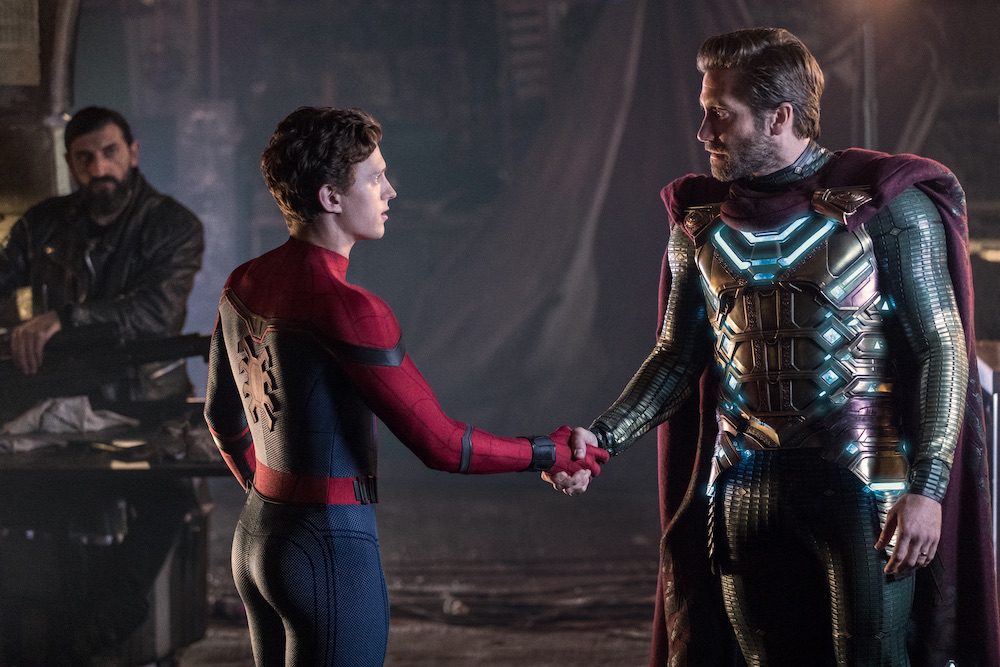 (l to r) Numan Acar, Tom Holland and Jacky Gyllenhaal in Columbia Pictures' SPIDER-MAN: ™ FAR FROM HOME