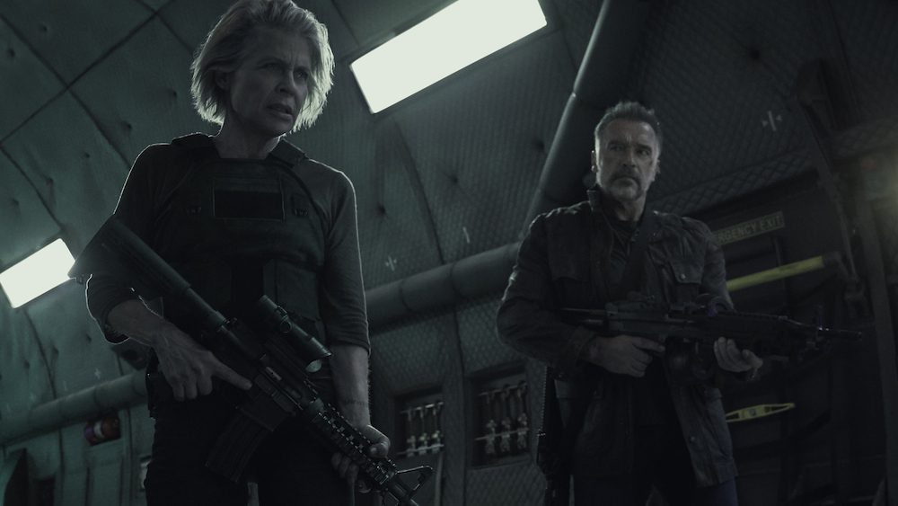 Linda Hamilton, left, and Arnold Schwarzenegger star in Skydance Productions and Paramount Pictures' "TERMINATOR: DARK FATE."