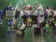 Soundwave (Edward Bosco), Megatron (Jason Marnocha), and Predacon Megatron (Marqus Bobesich) in Transformers: War for Cybertron: Kingdom. (Image: Netflix)