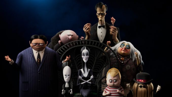(L to R) Oscar Isaac as the voice of Gomez Addams, Chloë Grace Moretz as the voice of Wednesday Addams, Nick Kroll as the voice of Uncle Fester, Charlize Theron as the voice of Morticia Addams, Conrad Vernon as the voice of Lurch, Javon Walton as the voice of Pugsley Addams, Bette Midler as the voice of Grandma, and Snoop Dogg as the voice of It in THE ADDAMS FAMILY 2, directed by Greg Tiernan and Conrad Vernon, a Metro Goldwyn Mayer Pictures film. Credit: Metro Goldwyn Mayer Pictures © 2021 Metro-Goldwyn-Mayer Pictures Inc. All Rights Reserved.