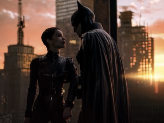 Catwoman (Zoë Kravitz) and Batman (Robert Pattinson) in The Batman. (Still: Warner Bros Pictures)