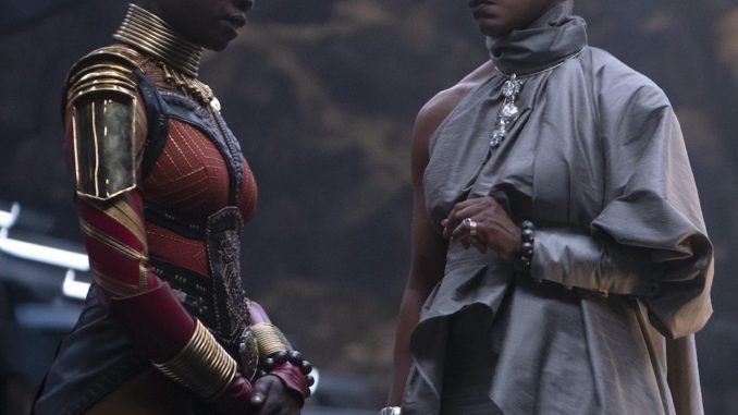 Danai Gurira as Okoye and Angela Bassett as Ramonda in Black Panther: Wakanda Forever. (Image: Marvel Studios)