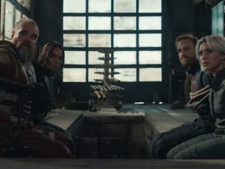 L-R): Alexei Shostakov/Red Guardian (David Harbour), Ghost (Hannah John-Kamen), John Walker (Wyatt Russell) and Yelena Belova (Florence Pugh) in Marvel Studios' THUNDERBOLTS*. Photo courtesy of Marvel Studios. © 2025 MARVEL.