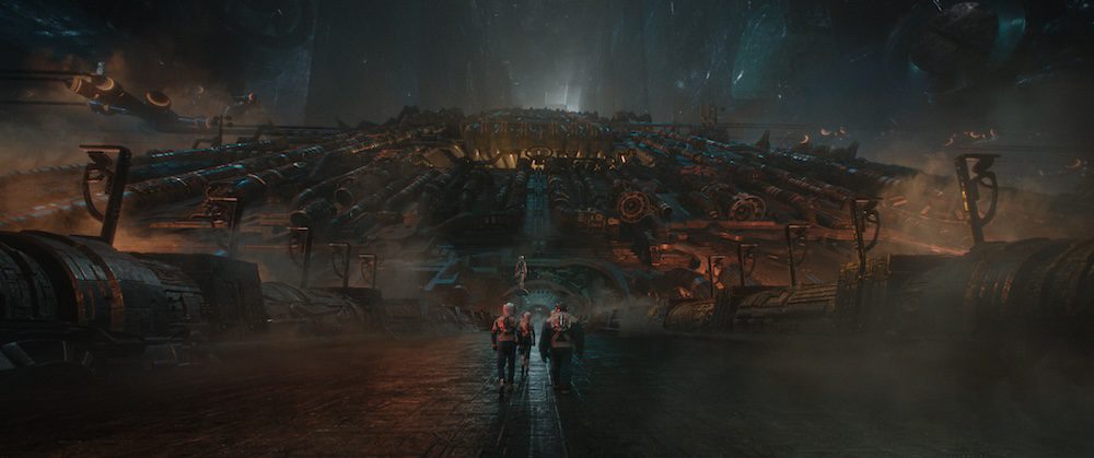 (L-R) Joseph Quinn as Johnny Storm/Human Torch, Julia Garner as Shalla-Bal/Silver Surfer, Vanessa Kirby as Sue Storm/Invisible Woman, Ebon Moss-Bachrach as Ben Grimm/The Thing and Pedro Pascal as Reed Richards/Mister Fantastic in 20th Century Studios/Marvel Studios' THE FANTASTIC FOUR: FIRST STEPS. Photo courtesy of Marvel Studios. © 2025 20th Century Studios / © and ™ 2025 MARVEL