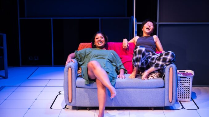 Third (Siti Sara Hamid) and You (Genevieve Tan) in Common Room (Joseph Nair; courtesy of Checkpoint Theatre)